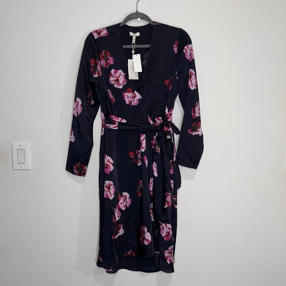 JOIE Floral Wrap Dress Size M Midnight Navy Blue Pink Miltona MSRP $398 NEW NWT - Picture 2 of 12
